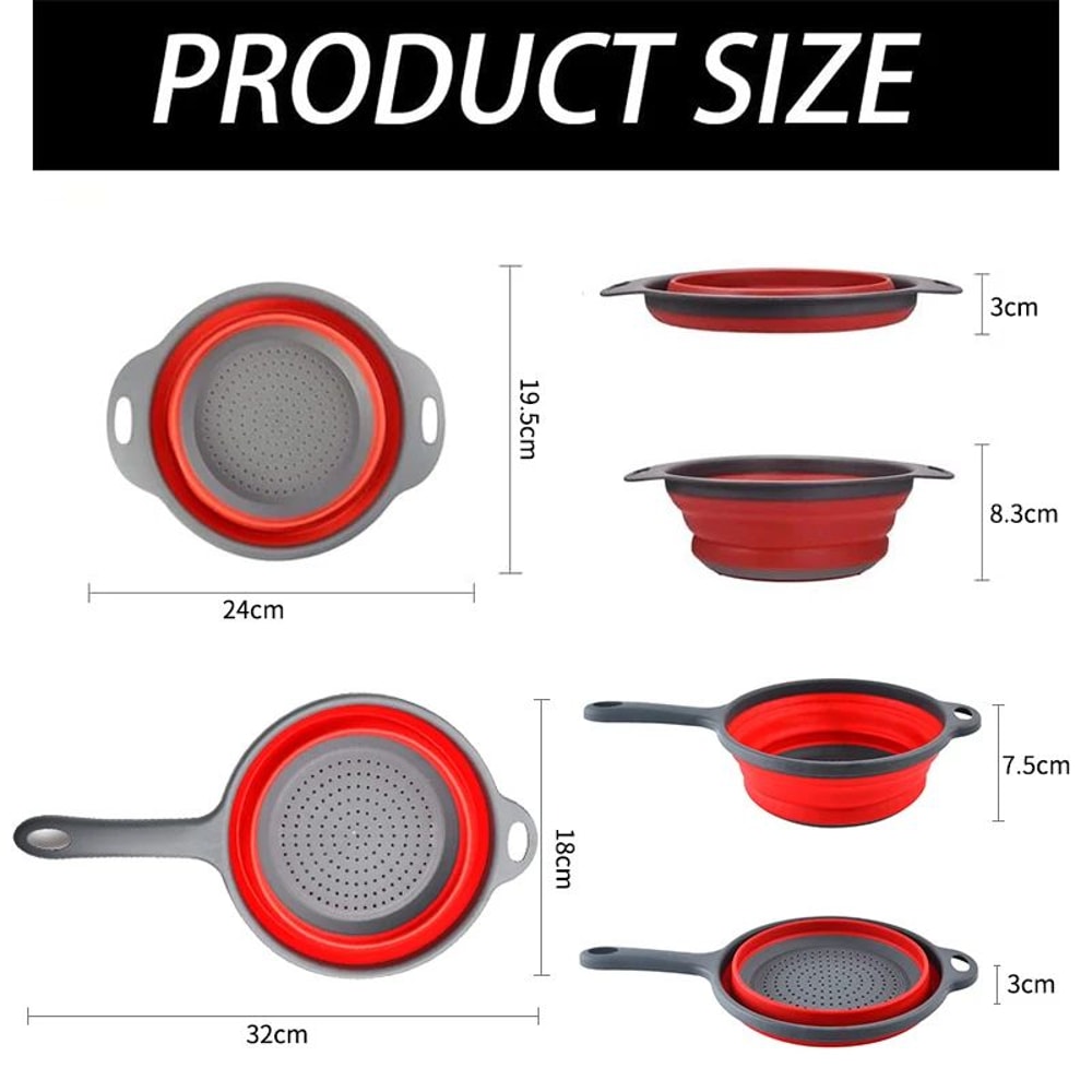 Foldable Silicone Colander Set Collapsible Fruit Vegetable Strainers With Handles 2Pack 1