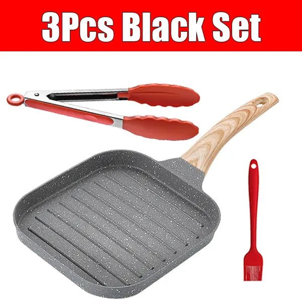 Nonstick Square Grill Pan 19cm Indoor Steak Grilling Skillet For All Stoves 6