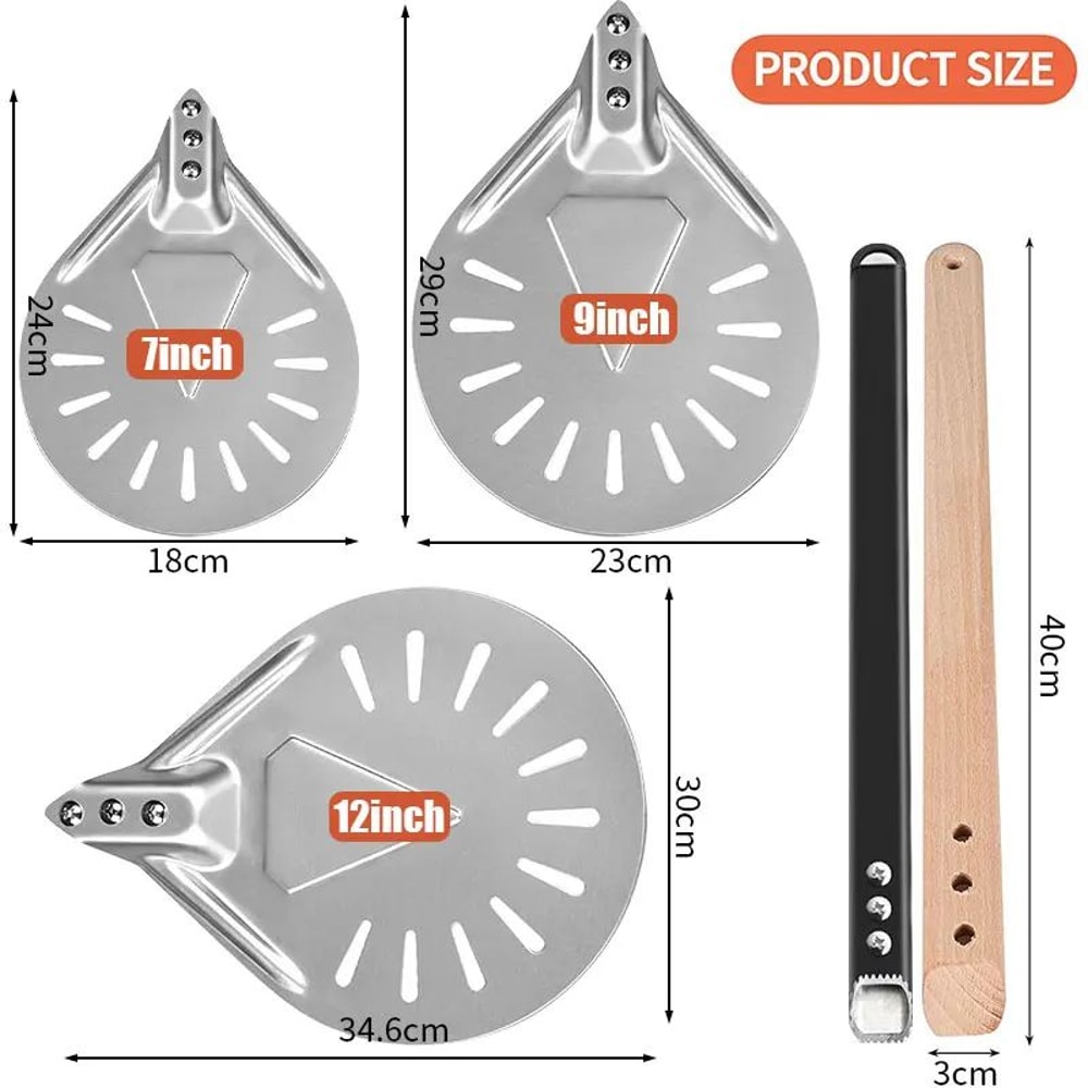 Perforated Aluminum Pizza Turning Peel Round Pizza Peel Turner With Long Handle 7912 Inch 1