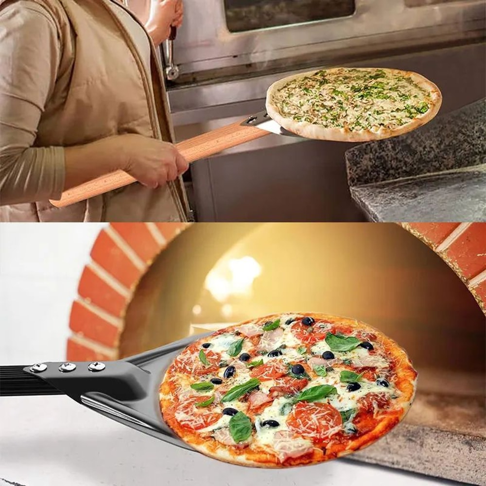 Perforated Aluminum Pizza Turning Peel Round Pizza Peel Turner With Long Handle 7912 Inch 2