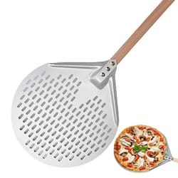 hard-anodized aluminum pizza turning peel – perforated pizza paddle with wood handle (12–14 inch)