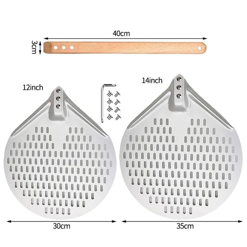 HardAnodized Aluminum Pizza Turning Peel Perforated Pizza Paddle With Wood Handle 1214 Inch 1