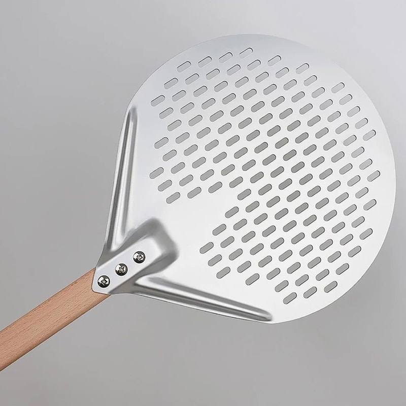 HardAnodized Aluminum Pizza Turning Peel Perforated Pizza Paddle With Wood Handle 1214 Inch 4