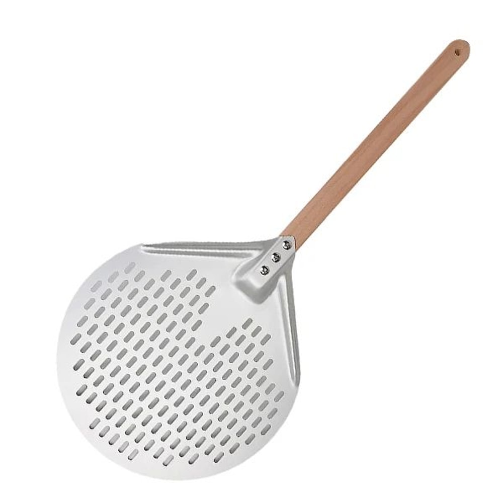 HardAnodized Aluminum Pizza Turning Peel Perforated Pizza Paddle With Wood Handle 1214 Inch 5