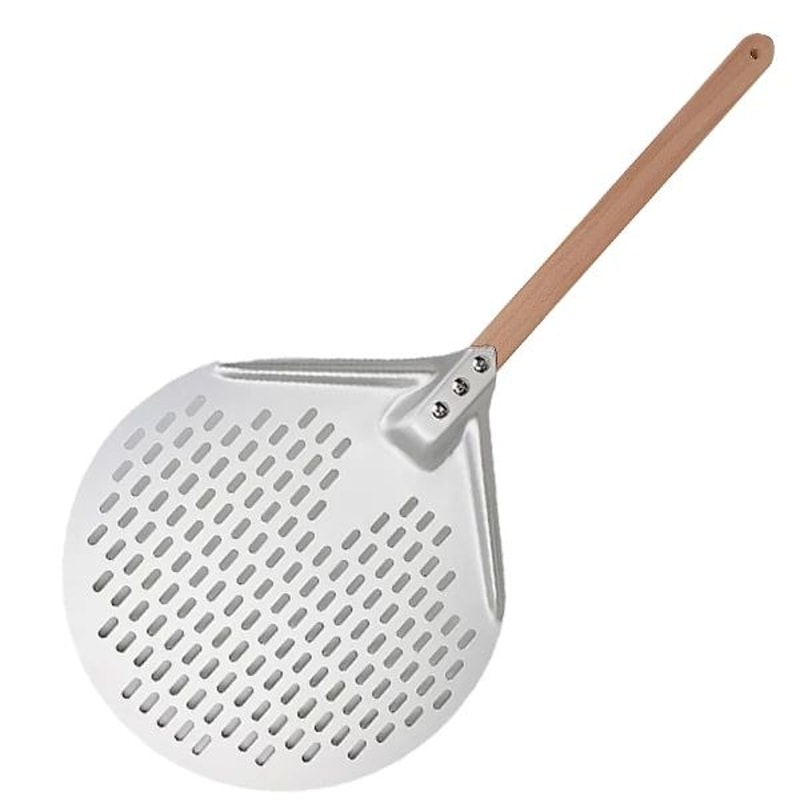HardAnodized Aluminum Pizza Turning Peel Perforated Pizza Paddle With Wood Handle 1214 Inch 6