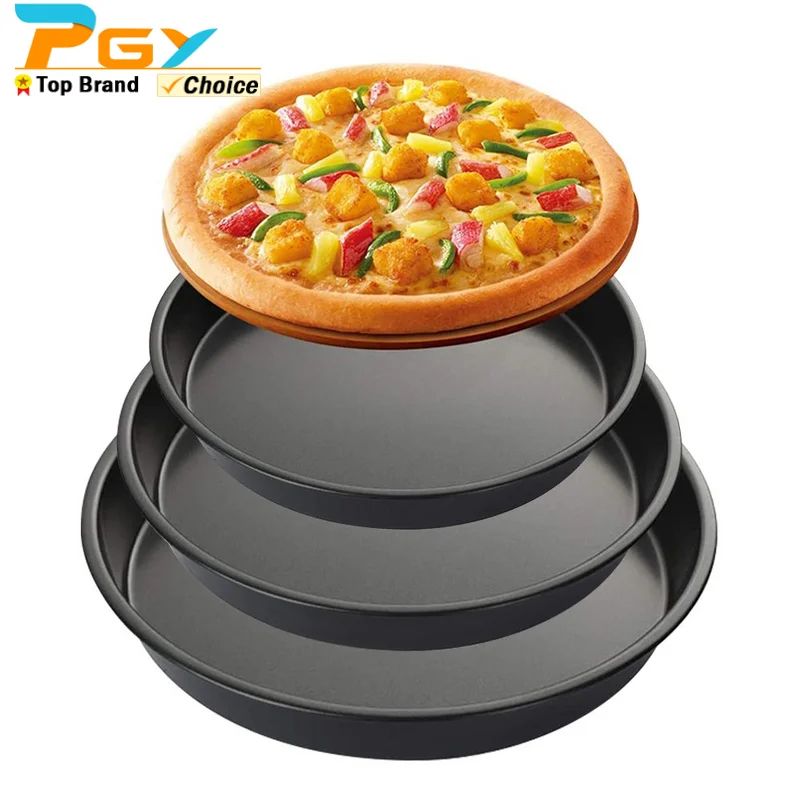 Nonstick Carbon Steel Pizza Baking Pan Round Pizza Tray For Homemade Ovens 710 Inch 0