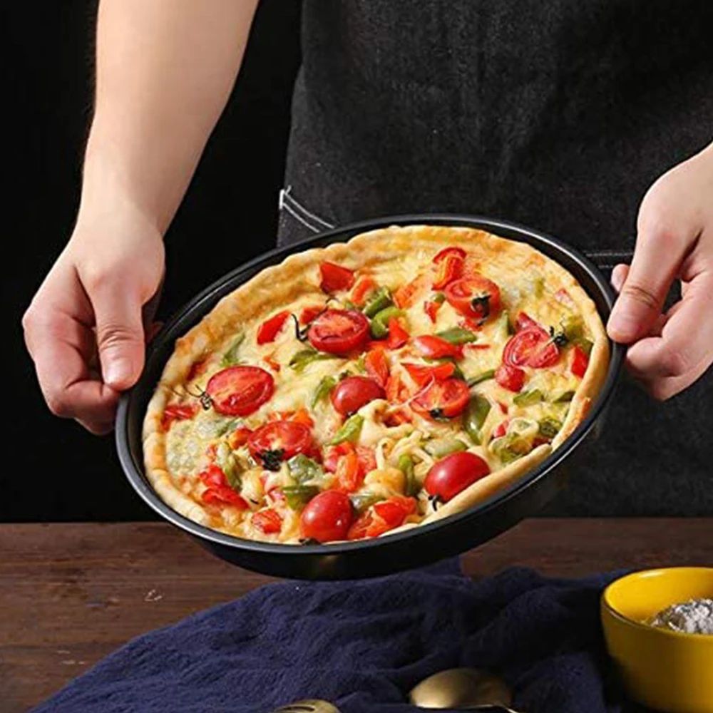 Nonstick Carbon Steel Pizza Baking Pan Round Pizza Tray For Homemade Ovens 710 Inch 1