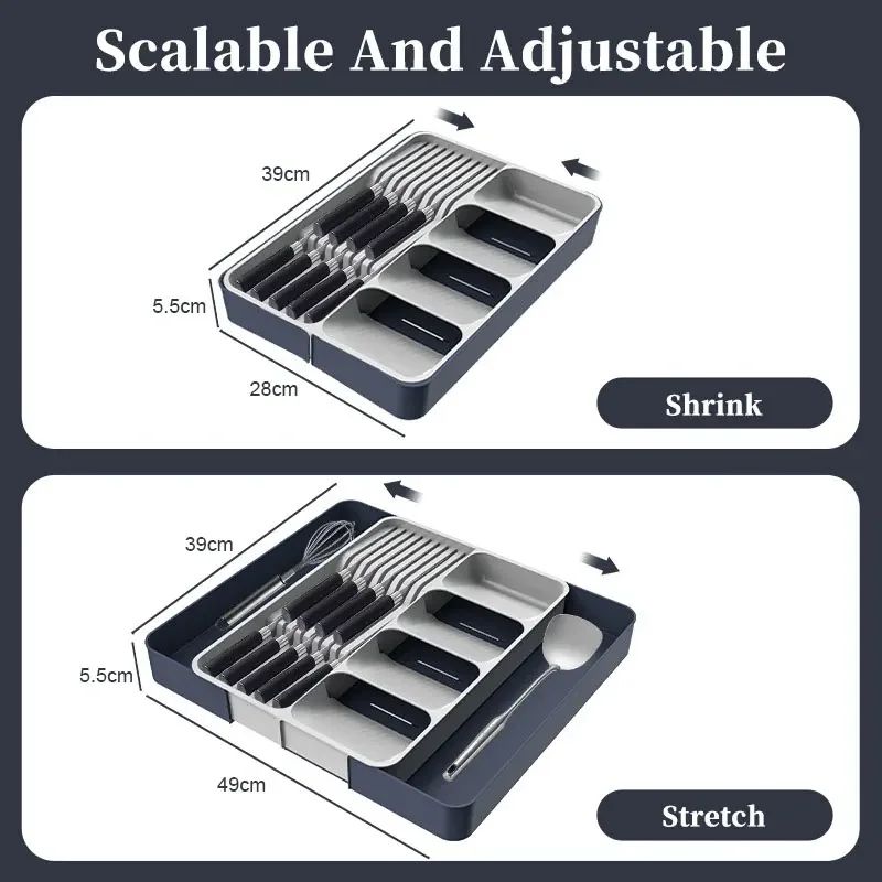Expandable Silverware Drawer Organizer With Knife Holder Adjustable Cutlery Organizer For Kitchen 1