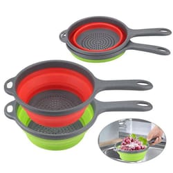 extendable collapsible kitchen colander with long handle – adjustable pasta and vegetable strainer