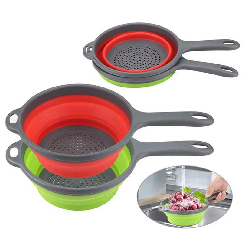 Extendable Collapsible Kitchen Colander With Long Handle Adjustable Pasta And Vegetable Strainer 0