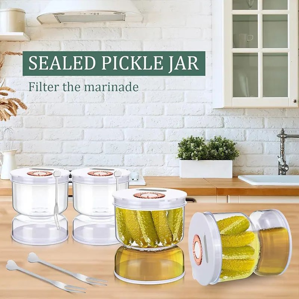 FlipFresh Pickle Jar With Strainer 800ml Hourglass Olive Cucumber Juice Separator 2