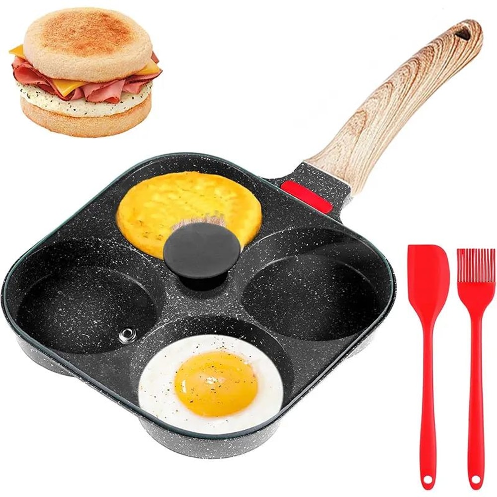 Deepened 4Cup Nonstick Granite Omelette Pan With Lid Healthy Breakfast Egg Cooker Skillet 0