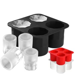 silicone shot glass ice mold tray – reusable whiskey ice cube maker (4 cavities)
