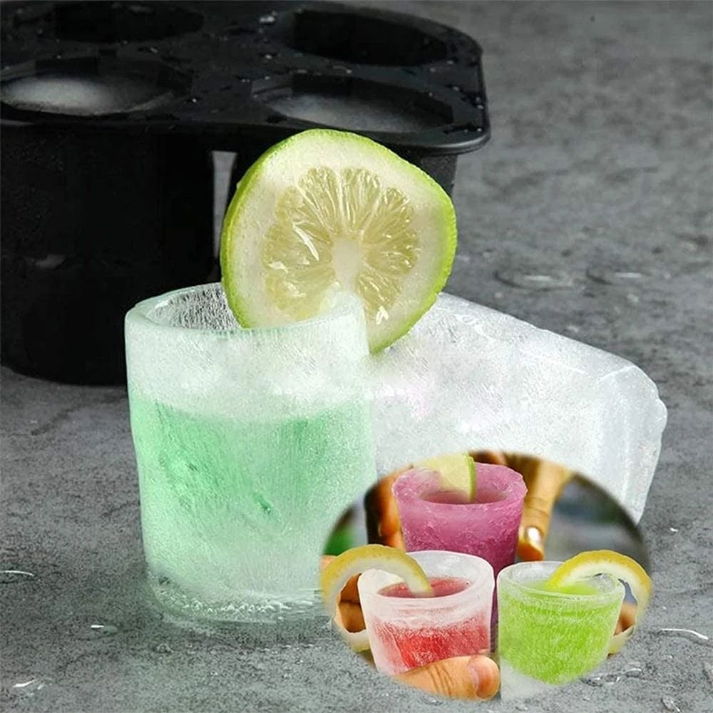 Silicone Shot Glass Ice Mold Tray Reusable Whiskey Ice Cube Maker 4 Cavities 1