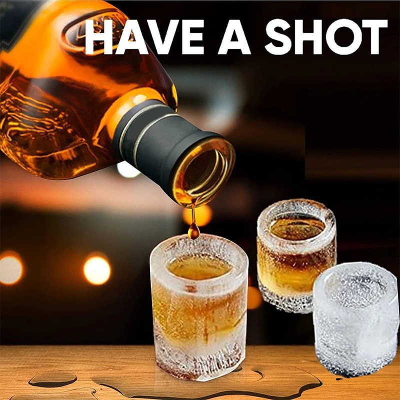 Silicone Shot Glass Ice Mold Tray Reusable Whiskey Ice Cube Maker 4 Cavities 2