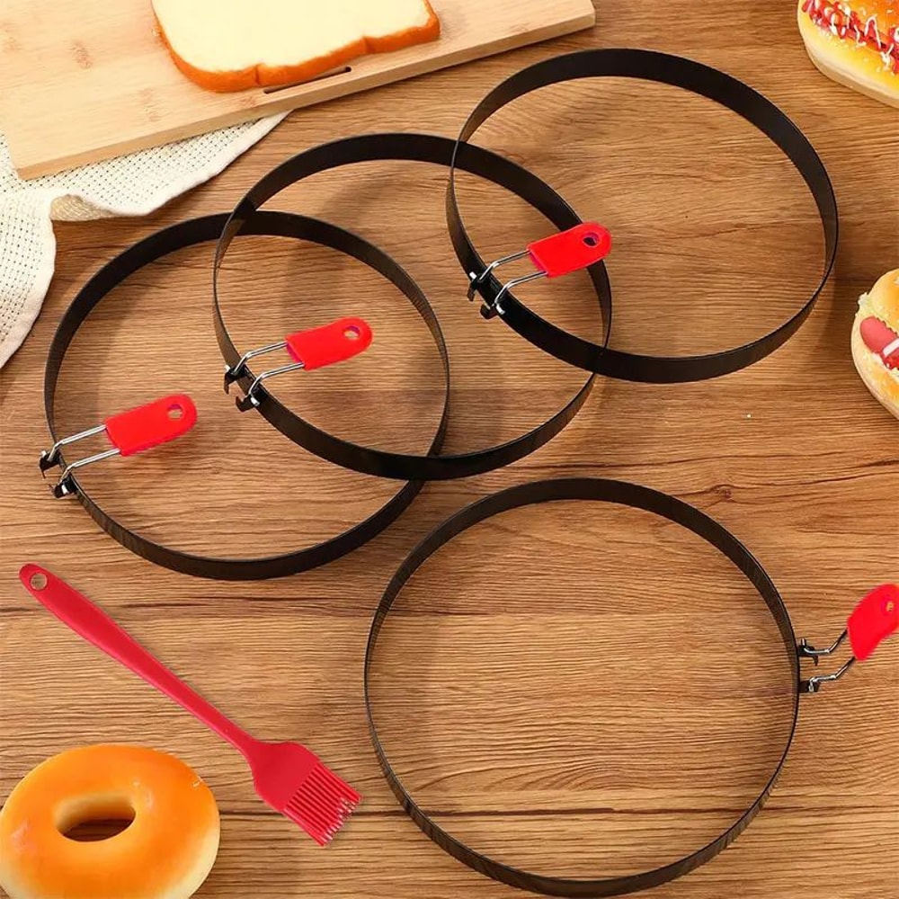 8Inch Omelette Rings Pancake Molds Large Stainless Steel Egg Ring Set With Oil Brush 2