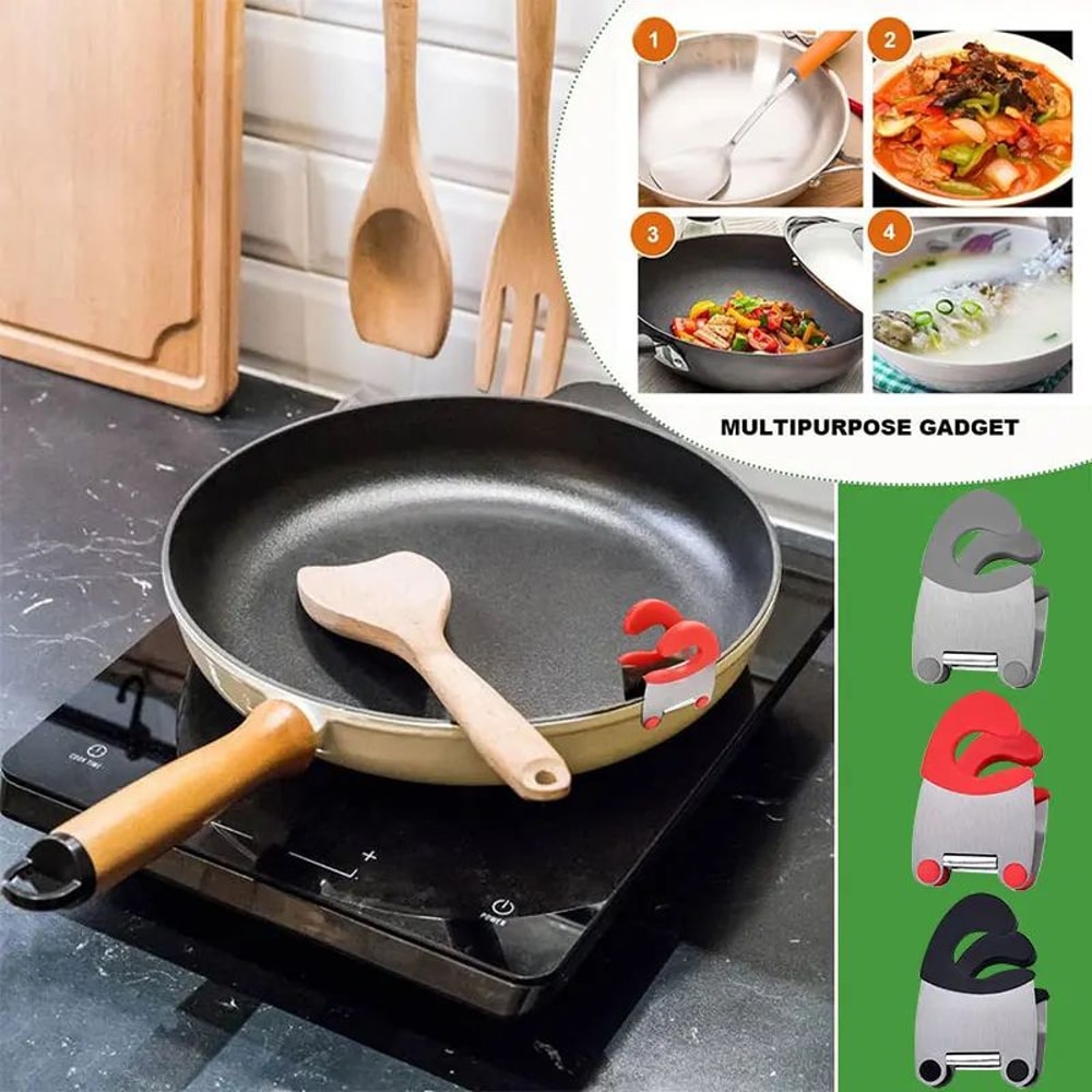 Stainless Steel Pot Clip Holder With Silicone Grip HeatResistant Spoon Rest Clamp 1