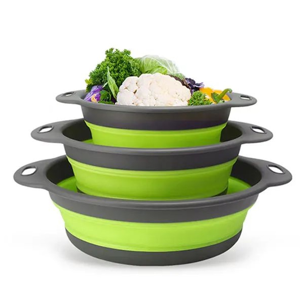 Foldable Collapsible Colander Set With SelfDraining Base SpaceSaving Vegetable Fruit Washing Bask 1