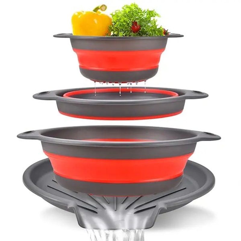 Foldable Collapsible Colander Set With SelfDraining Base SpaceSaving Vegetable Fruit Washing Bask 6