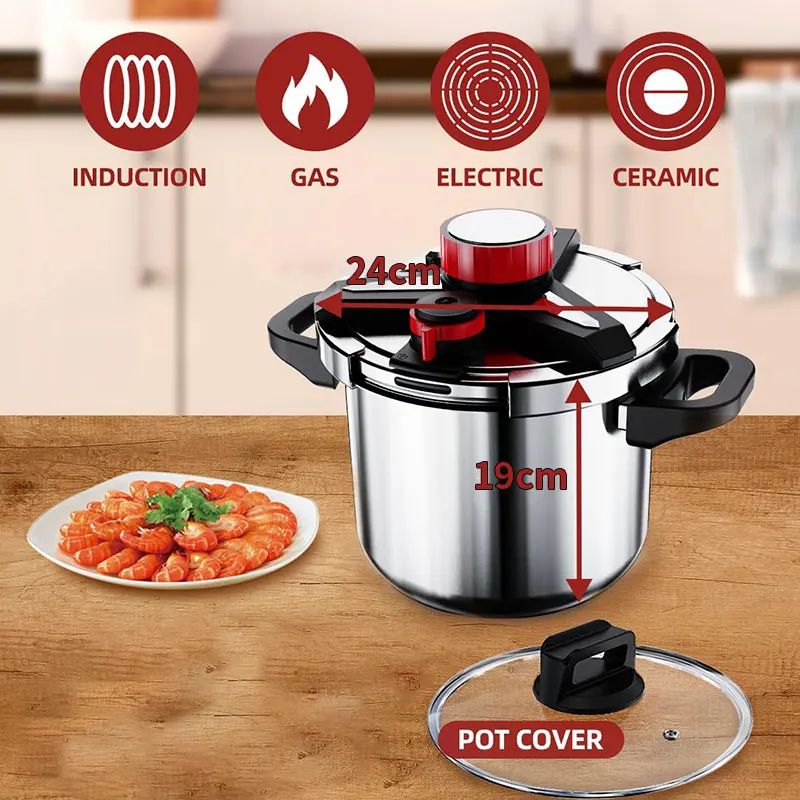 Stainless Steel Pressure Cooker With Glass Lid 5L7L ExplosionProof EnergySaving Cooker For Gas In 1