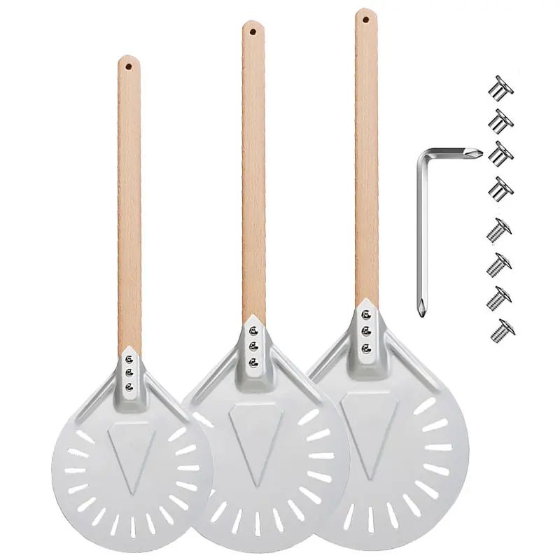 Perforated Aluminum Pizza Peel With Wooden Handle Lightweight Pizza Paddle For Home Ovens 0