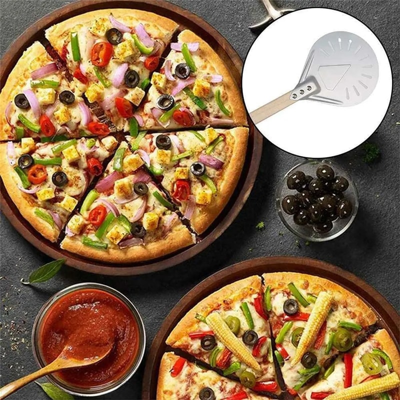 Perforated Aluminum Pizza Peel With Wooden Handle Lightweight Pizza Paddle For Home Ovens 1