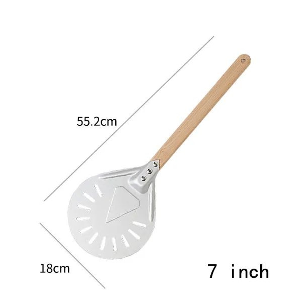 Perforated Aluminum Pizza Peel With Wooden Handle Lightweight Pizza Paddle For Home Ovens 3