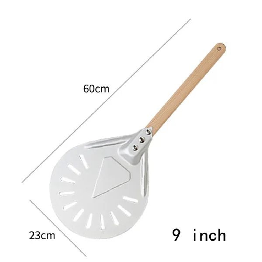 Perforated Aluminum Pizza Peel With Wooden Handle Lightweight Pizza Paddle For Home Ovens 5
