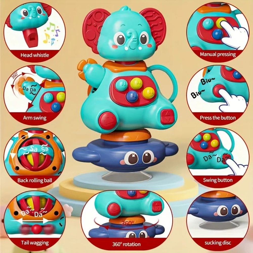 Blue Elephant Suction Spinner Toy 360 Rotating Baby Sensory Bath Toy 2