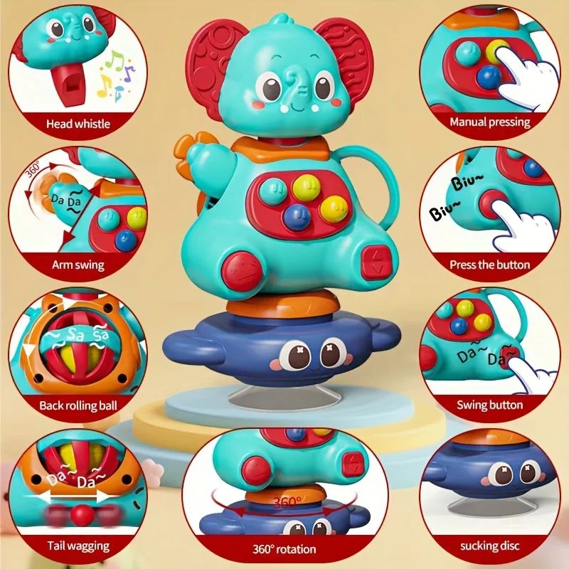 Blue Elephant Suction Spinner Toy 360 Rotating Baby Sensory Bath Toy 2