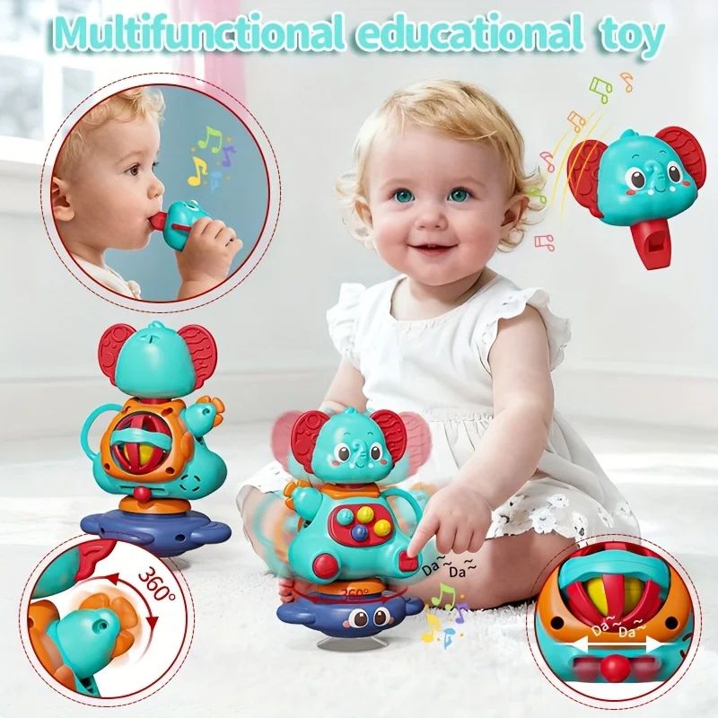 Blue Elephant Suction Spinner Toy 360 Rotating Baby Sensory Bath Toy 3