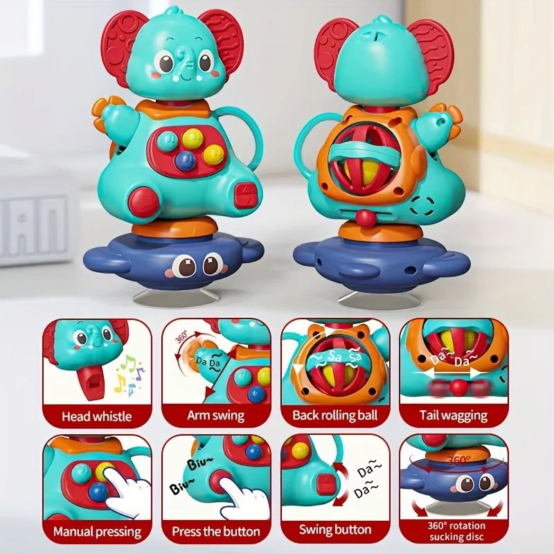 Blue Elephant Suction Spinner Toy 360 Rotating Baby Sensory Bath Toy 4