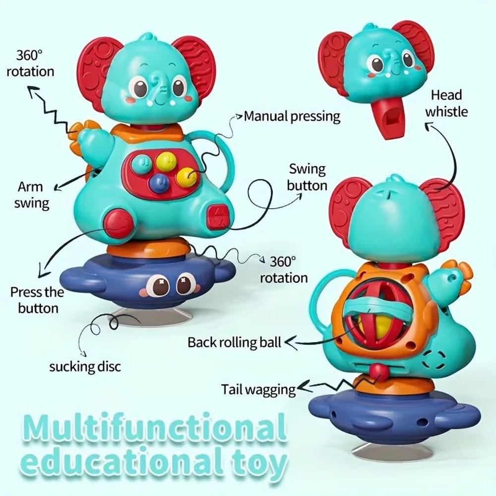 Blue Elephant Suction Spinner Toy 360 Rotating Baby Sensory Bath Toy 5