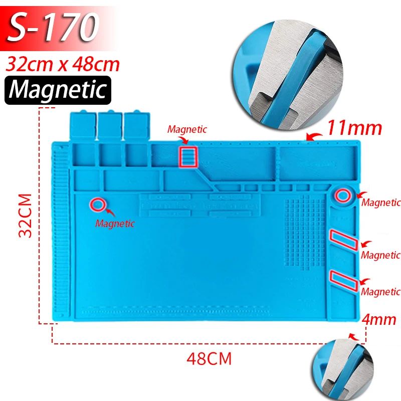 HeatResistant Silicone Soldering Mat AntiStatic Magnetic Work Mat For Electronics Repair 13