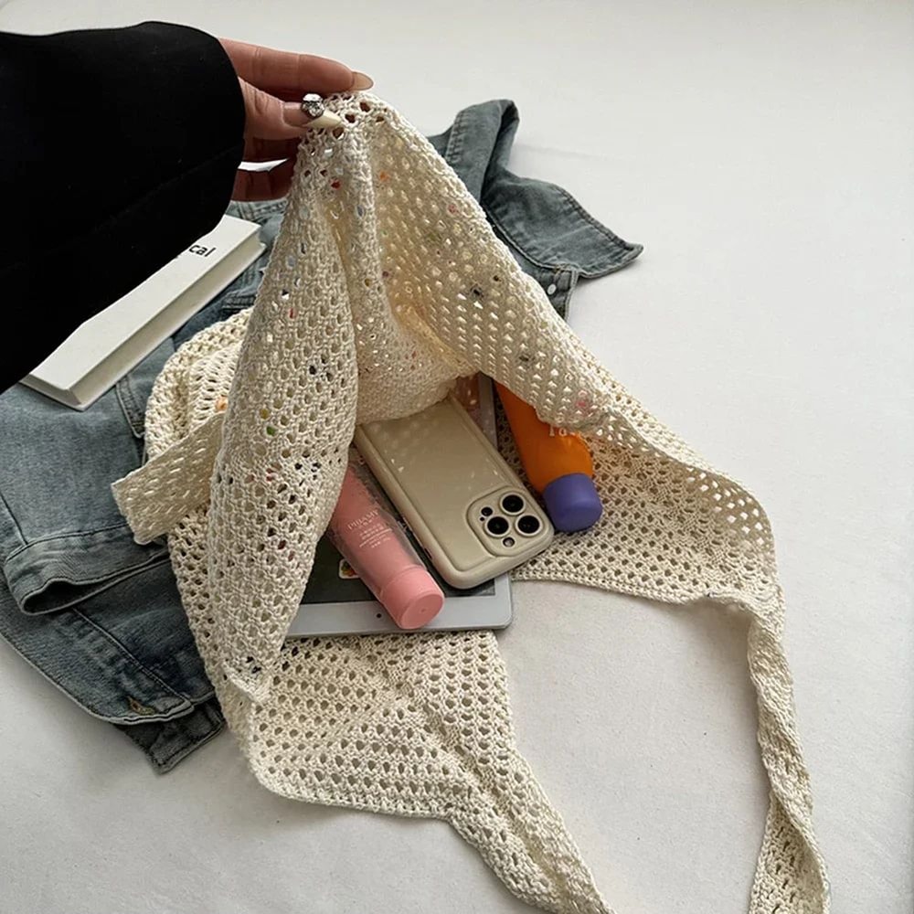 Boho Crochet Tote Bag Large Capacity Knitted Handbag With Colorful Beads For Women 4