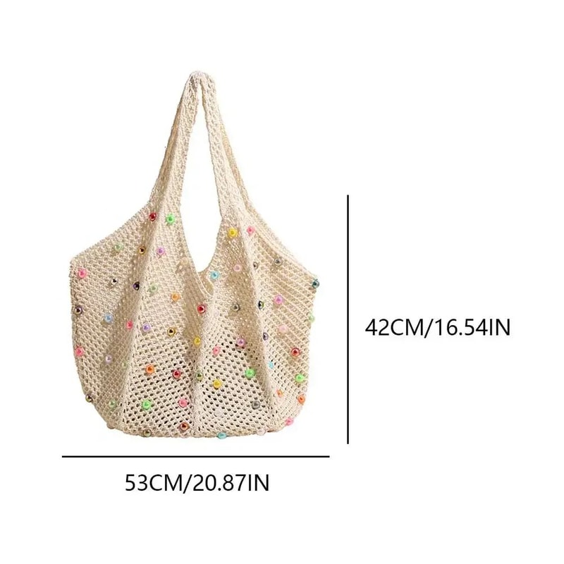 Boho Crochet Tote Bag Large Capacity Knitted Handbag With Colorful Beads For Women 5