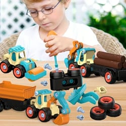 diy construction excavator toy with screw assembly & sliding action