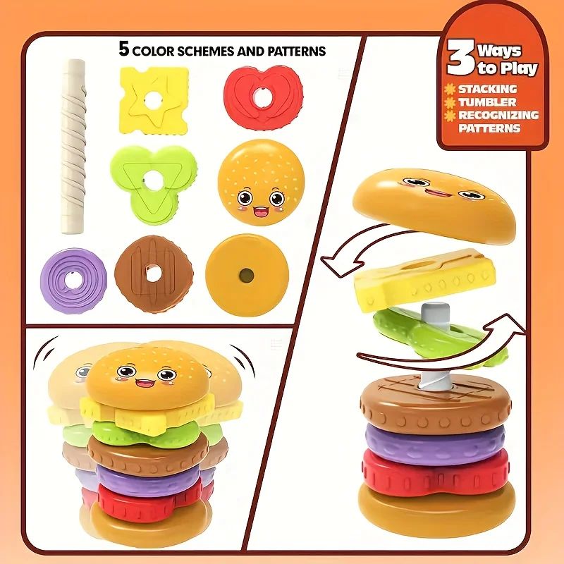 Stack Play Burger Toy Fine Motor Skills Stacking Game For Toddlers Infants 2