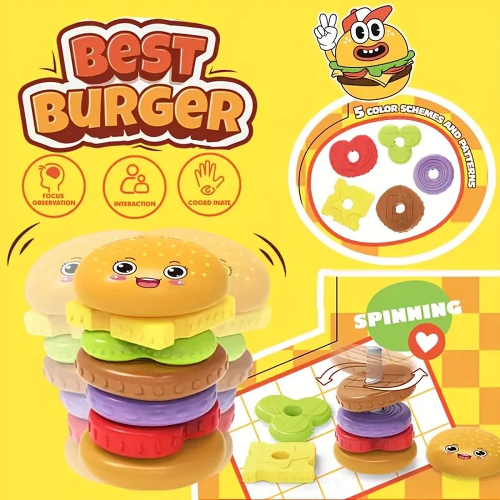 Stack Play Burger Toy Fine Motor Skills Stacking Game For Toddlers Infants 3