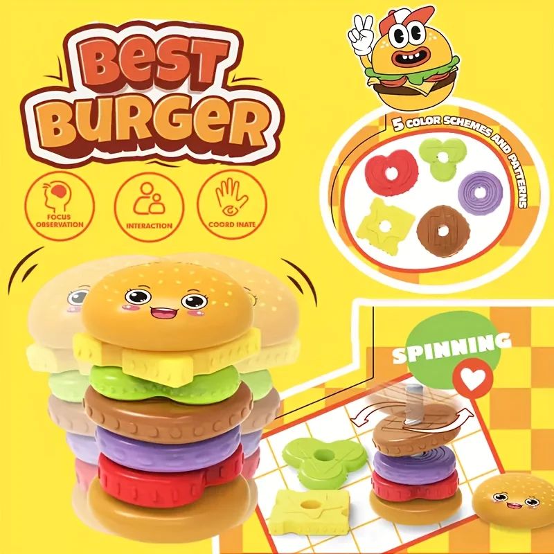 Stack Play Burger Toy Fine Motor Skills Stacking Game For Toddlers Infants 3