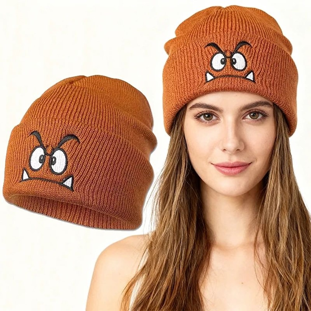 Women Warm Pullover Beanie Hat Cozy Winter Beanie Hat With Fun Emoji Design 1