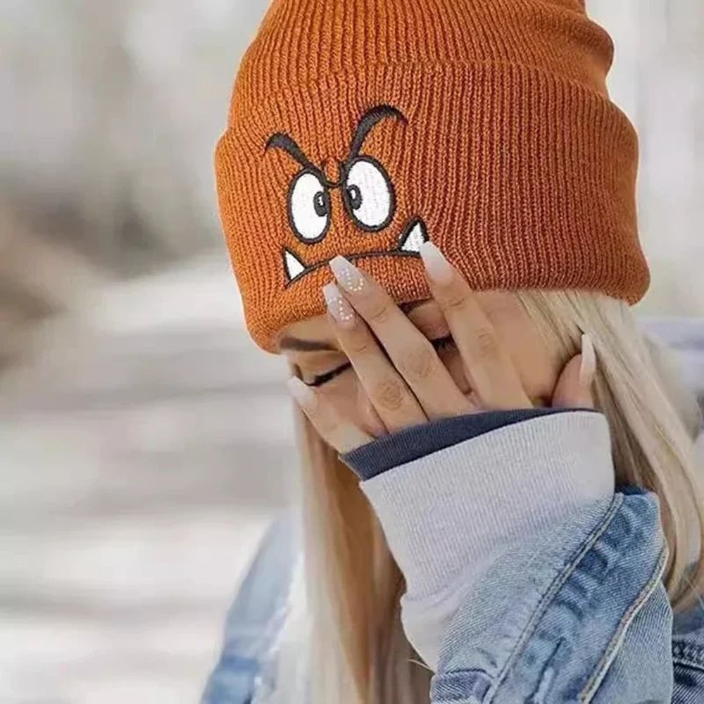 Women Warm Pullover Beanie Hat Cozy Winter Beanie Hat With Fun Emoji Design 3