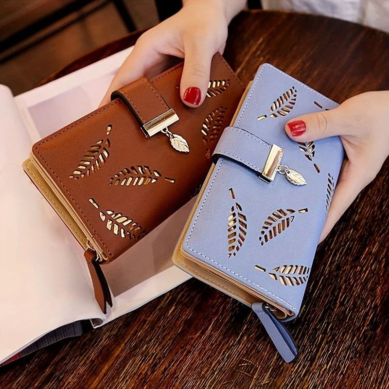 Women Hollow Leaf PU Leather Wallet Elegant Women Wallet With Card Holder Coin Pouch 4
