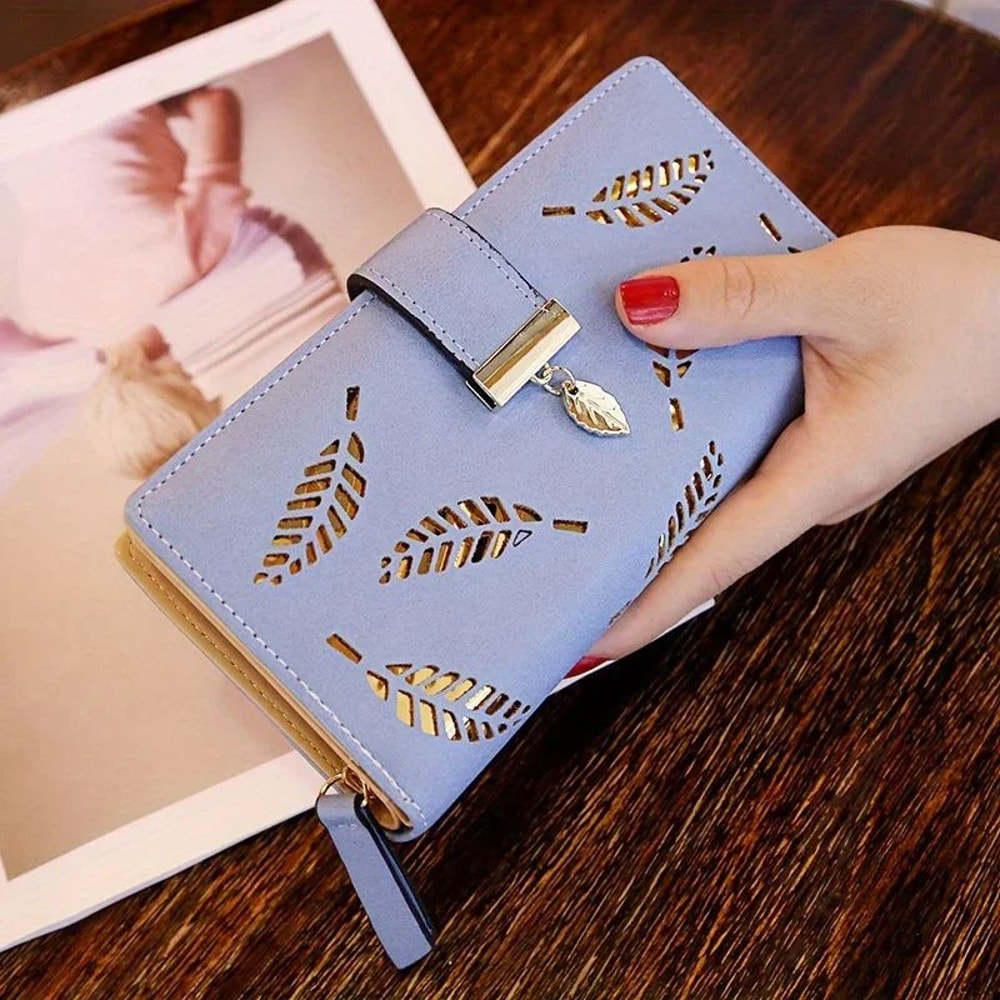Women Hollow Leaf PU Leather Wallet Elegant Women Wallet With Card Holder Coin Pouch 7