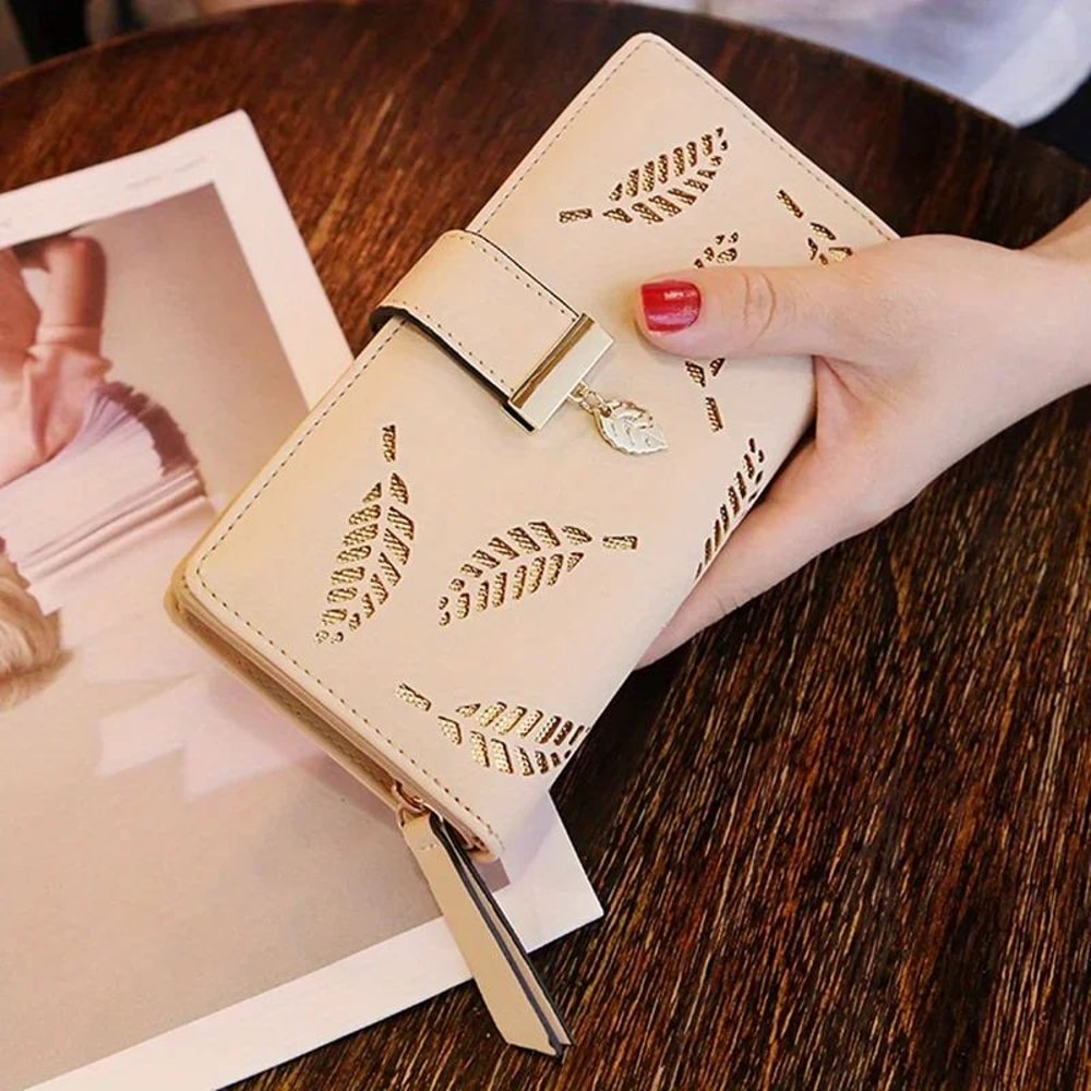 Women Hollow Leaf PU Leather Wallet Elegant Women Wallet With Card Holder Coin Pouch 9