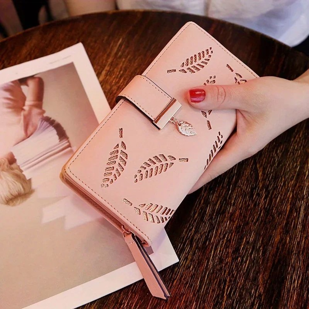 Women Hollow Leaf PU Leather Wallet Elegant Women Wallet With Card Holder Coin Pouch 10
