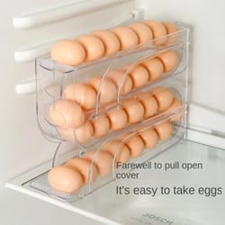 freshflow automatic egg roller storage box – large capacity 4-tier refrigerator egg organizer