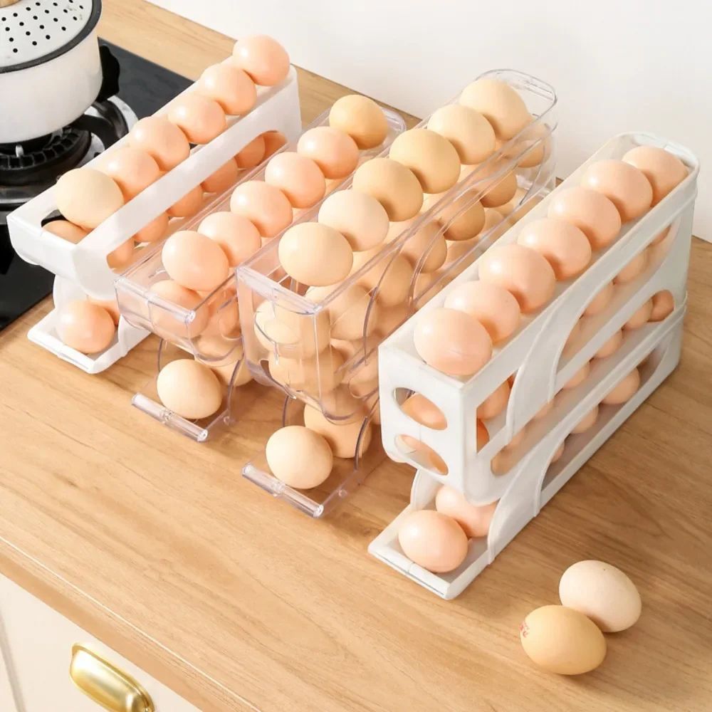 FreshFlow Automatic Egg Roller Storage Box Large Capacity 4Tier Refrigerator Egg Organizer 3