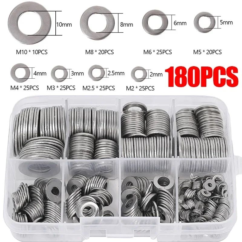 FixMaster Stainless Steel Washer Assortment Kit M2M12 Flat Washers For Screws Bolts Fasteners 6