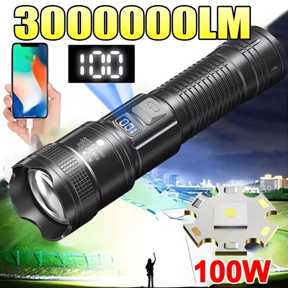 PowerBeam Tactical LED Flashlight With Digital Display USB Recharge 0